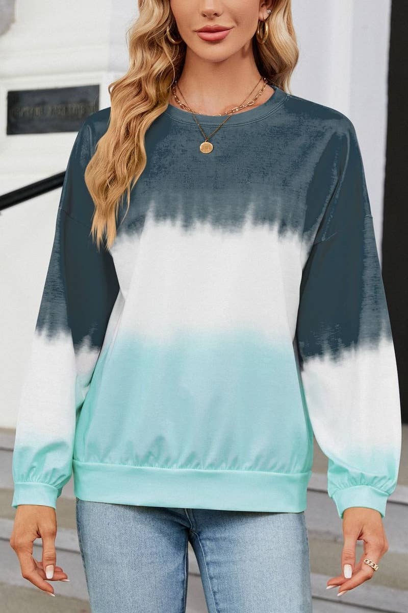 CWTBLL2829_CREW-NECK COLOR GRADIENT LONG-SLEEVED HOODIE