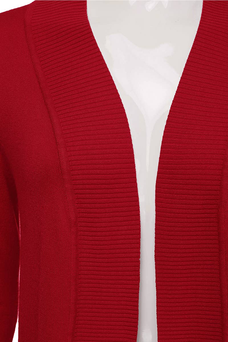 AWOCAL313_Open Front Long Sleeve Pockets Sweater Cardigan