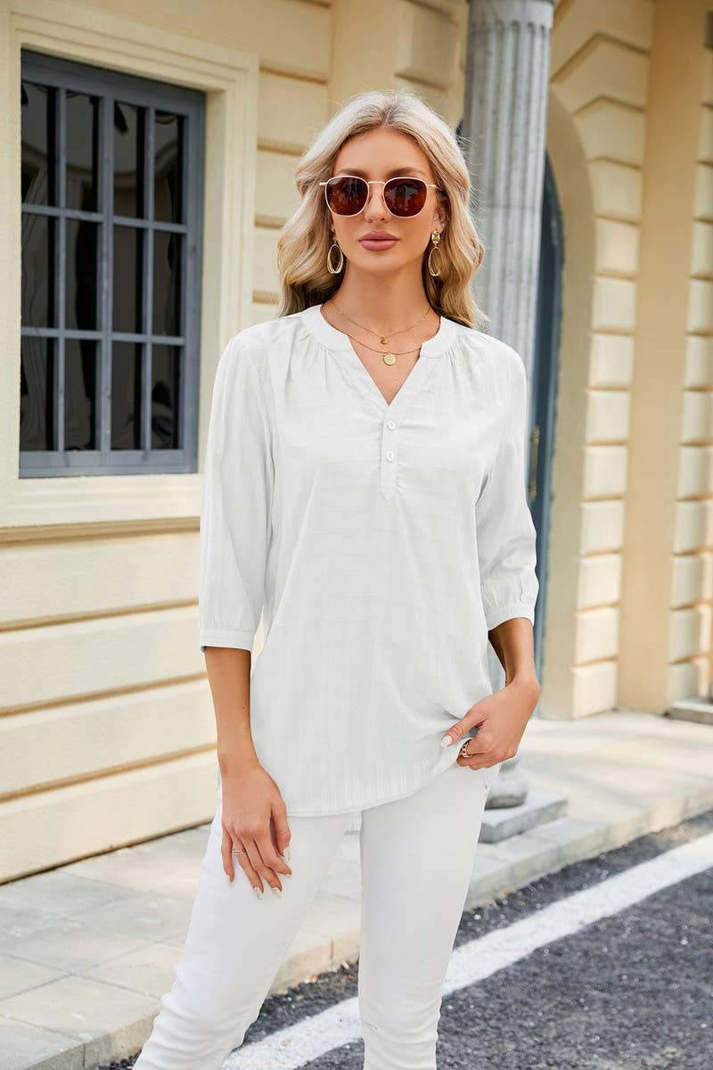 CWTTS0829_3/4 Sleeve V Neck Knit Top