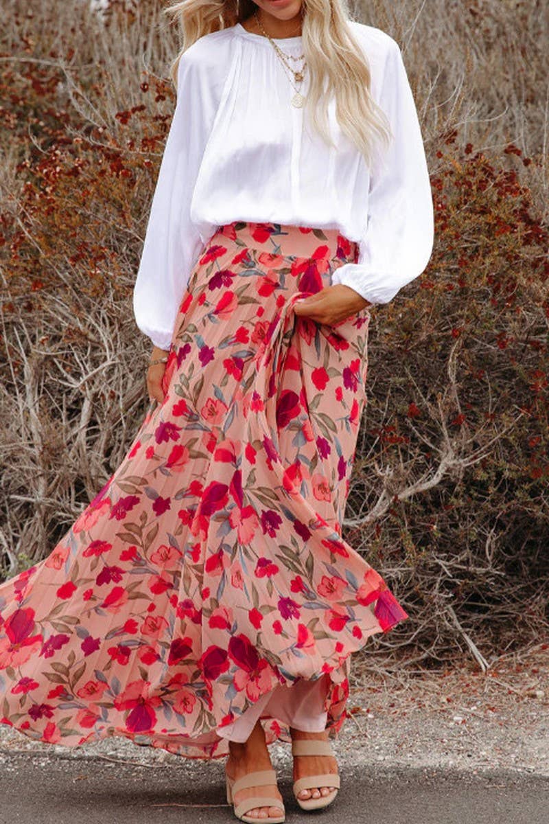 CWBLS0543_SPRING AND SUMMER ELEGANT PRINTED LOOSE SKIRT
