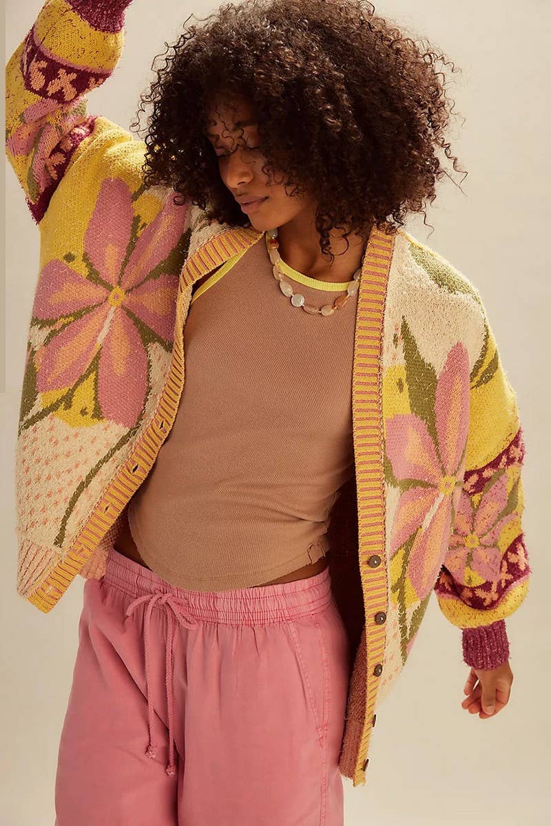 CWOSWL07741_2025 ABSTRACT PRINT COLLARED LOOSE KNIT SWEATER