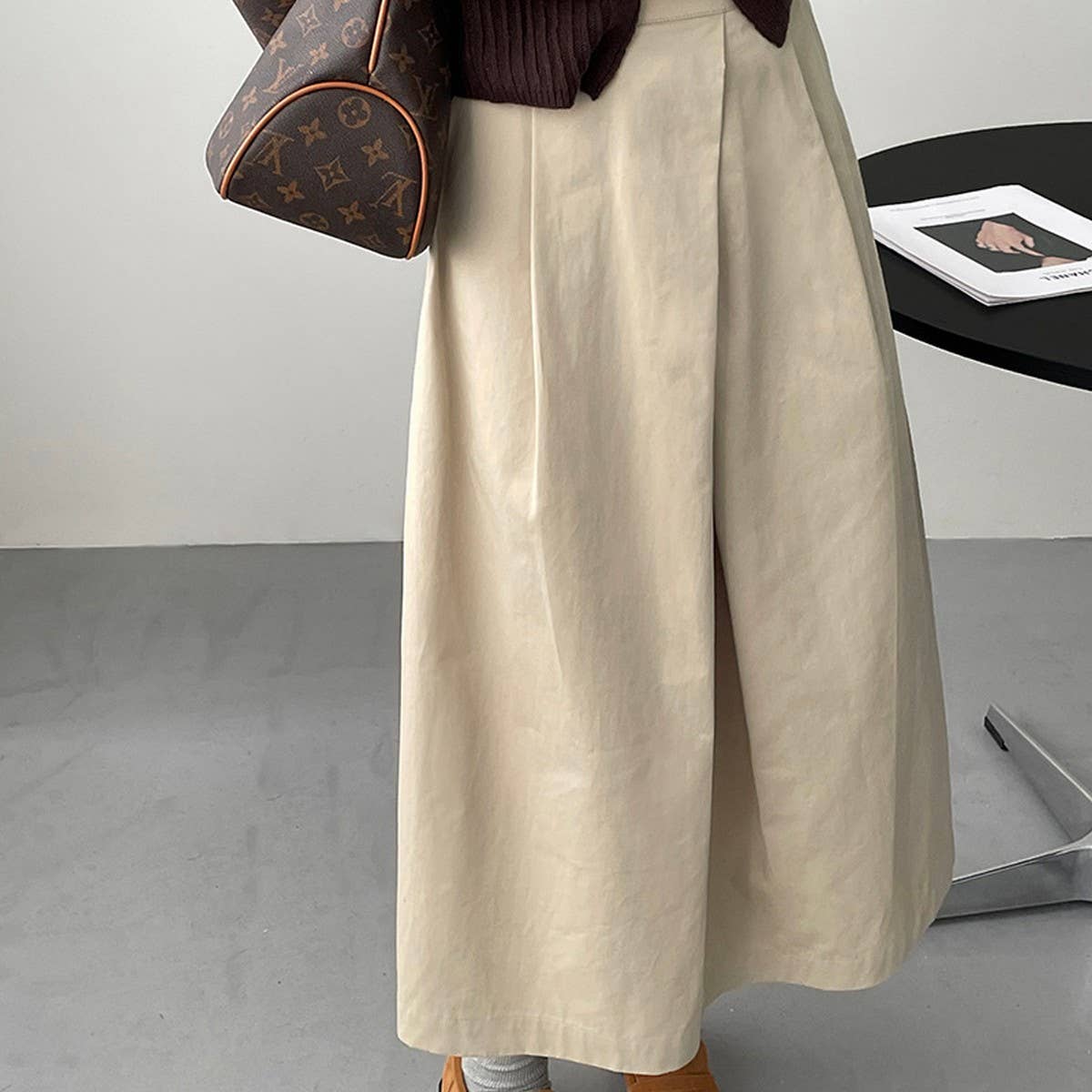 Design sense irregularly pleated A-line skirt