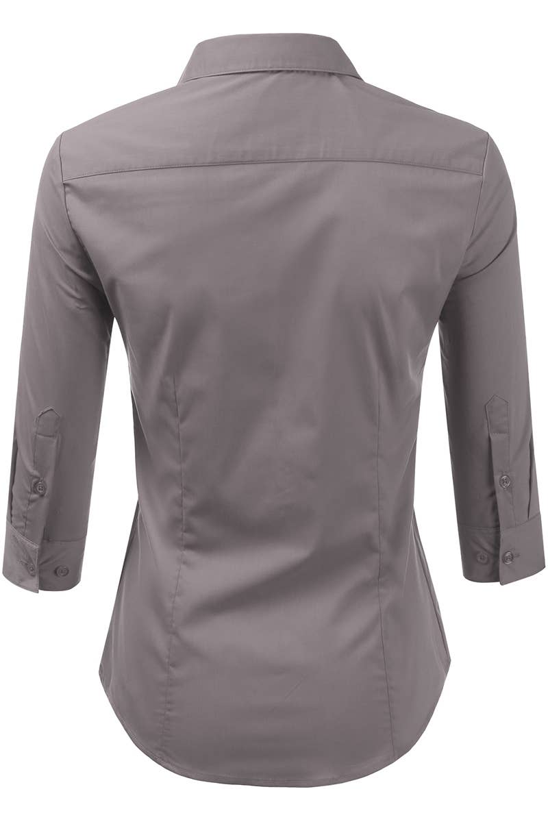 CWTSTL709_3/4 Sleeve Button Down Collar Shirt Blouse