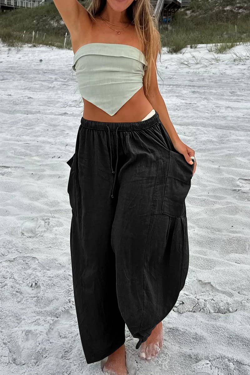 CWBLP01065_2025 SPRING FALL STRIPED ELASTIC WAIST PANTS