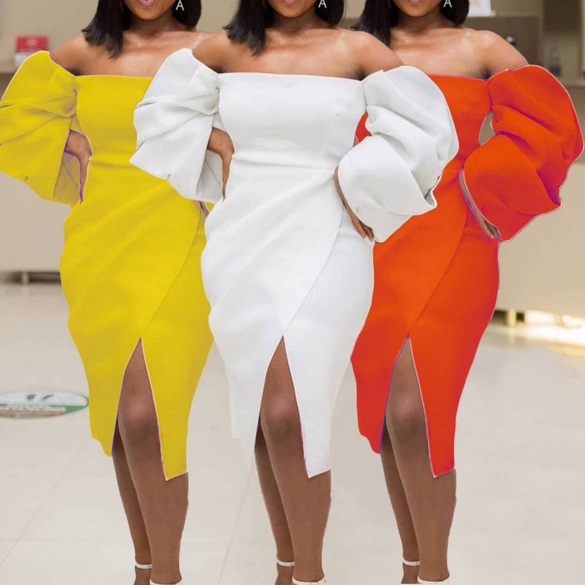 TEMPERAMENT SOLID COLOR OFFSHOULDER PLUSSIZE DRESS