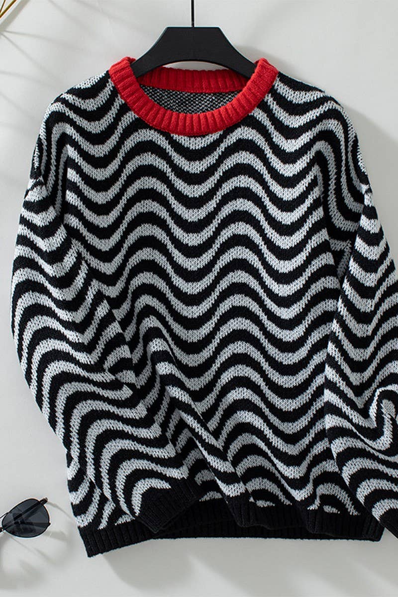 CWOSWL2829_CONTRAST WAVY STRIPED KNITTED SWEATER
