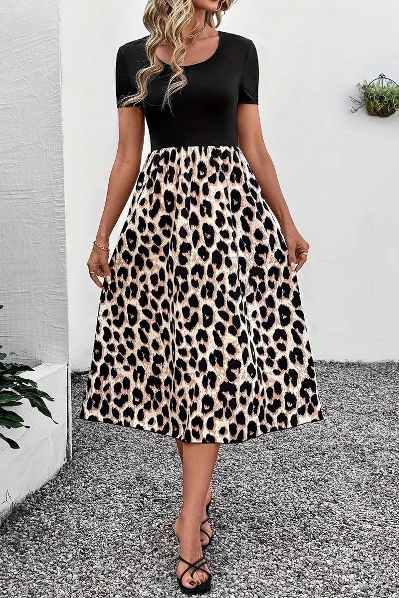 CWDMD6331_SUMMER NEW PRINT STITCHING ELEGANT DRESS