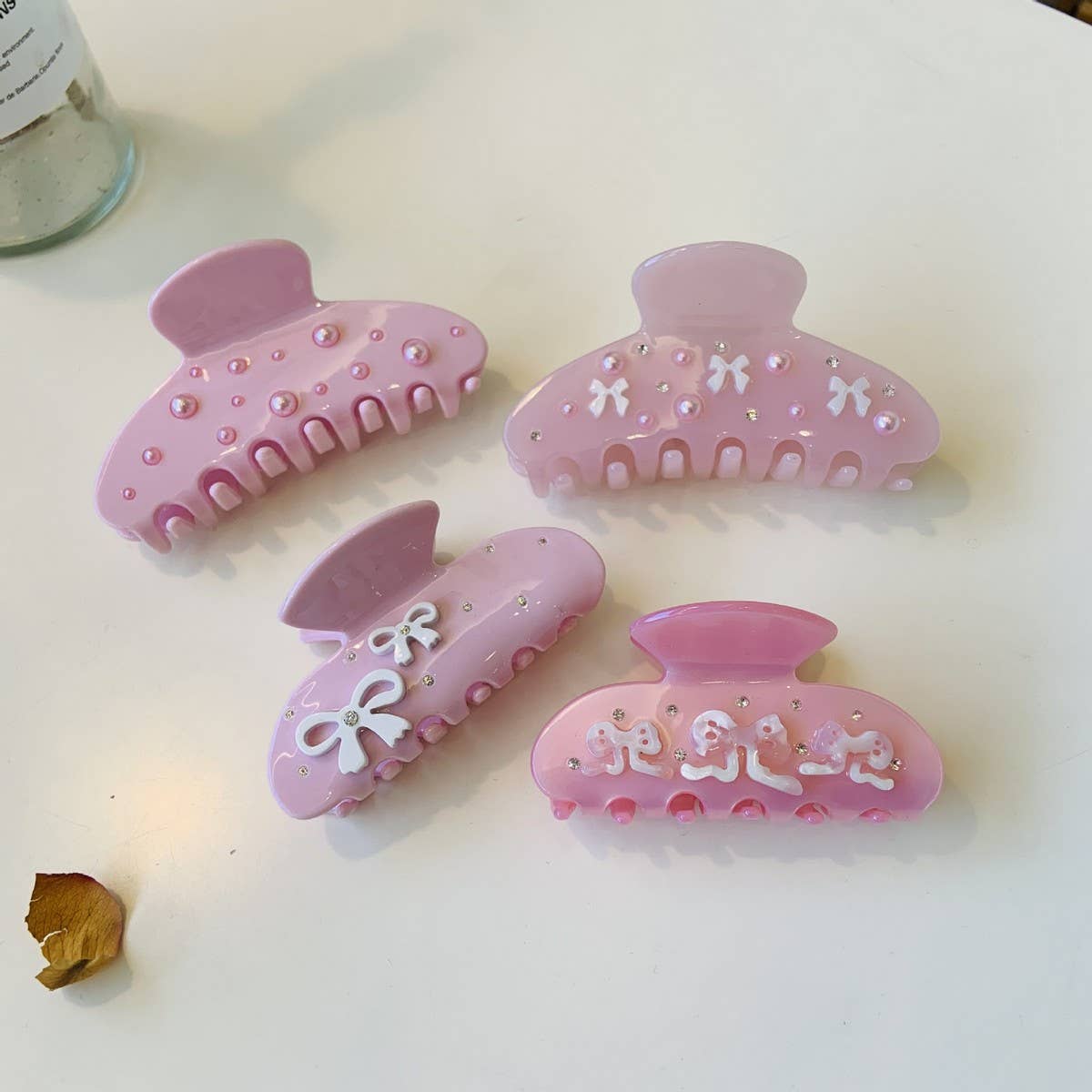 CWAHA1529_SNOWFLAKE DOT DIAMOND PEARL BOW HAIR CLAW CLIP