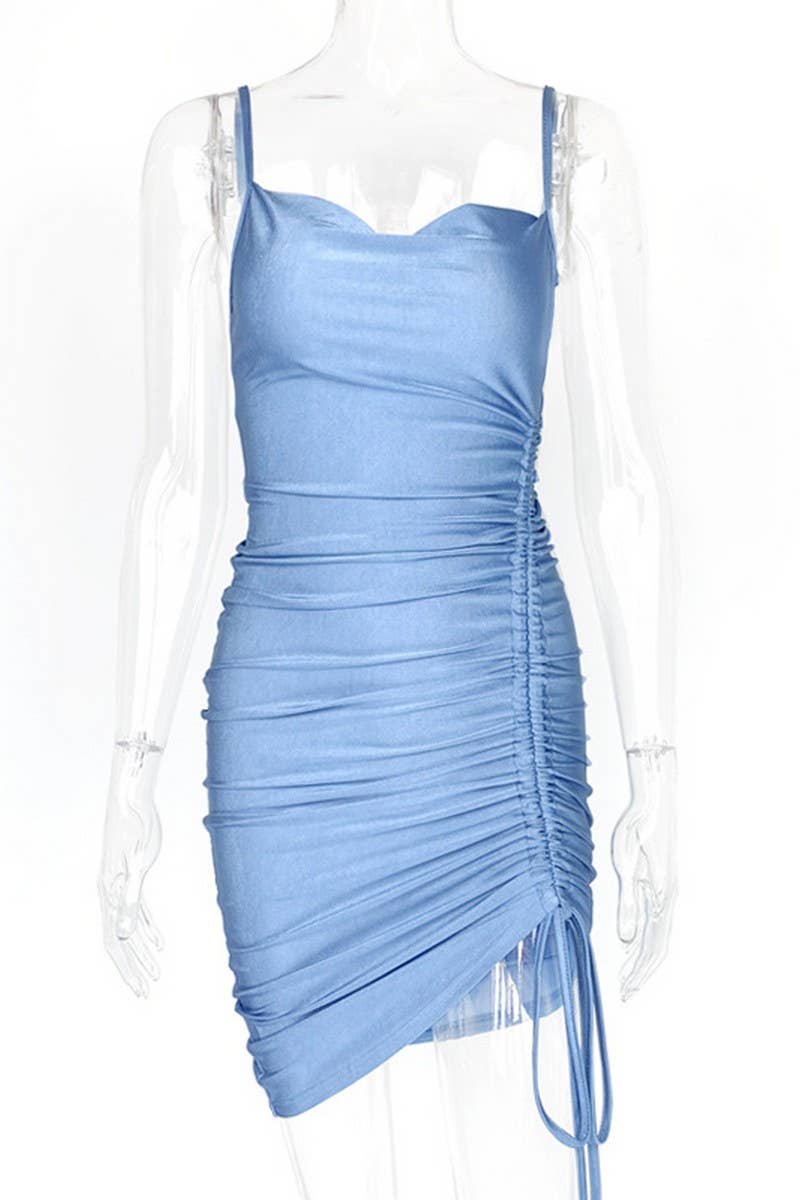 CWDSD7466_SOLID COLOR SLIM DRAWSTRING SUSPENDER DRESS