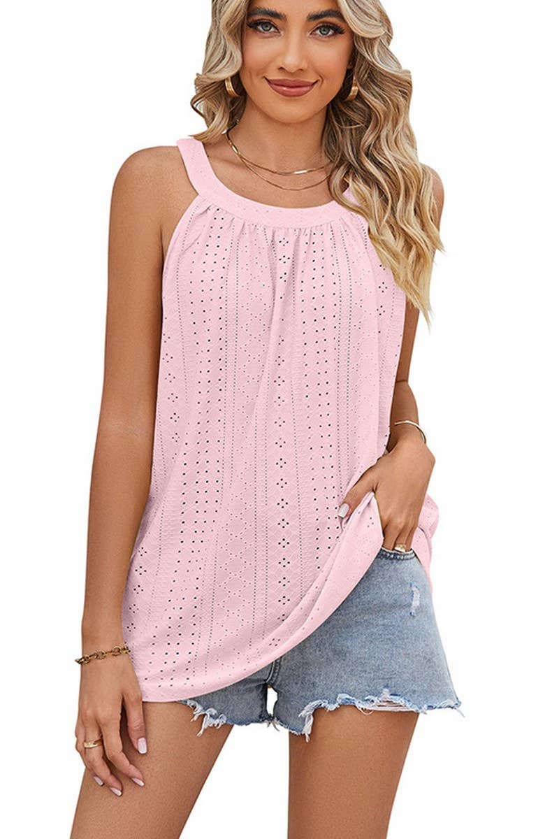CWTTK0442_CASUAL CREW NECK EYELET SLEEVELESS TANK TOP