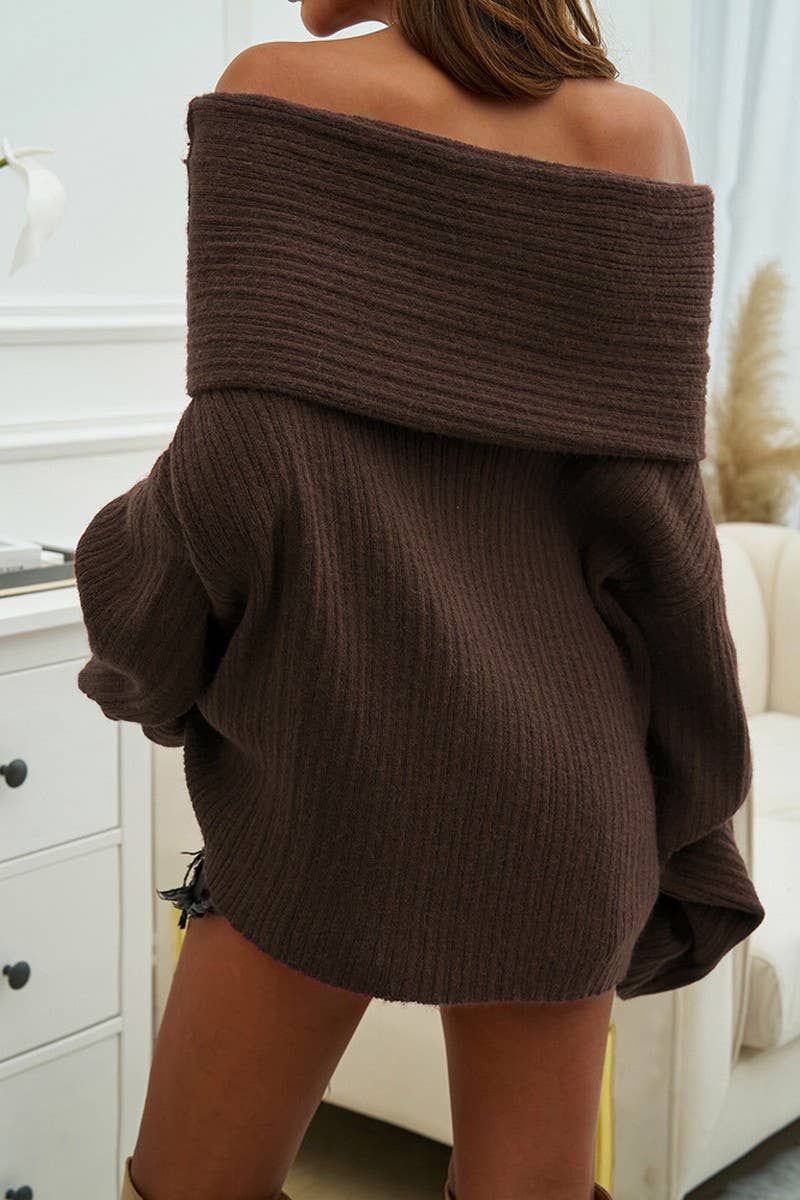 CWOSWL3013_ONE-SHOULDER SOLID COLOR LOOSE KNITTED SWEATER