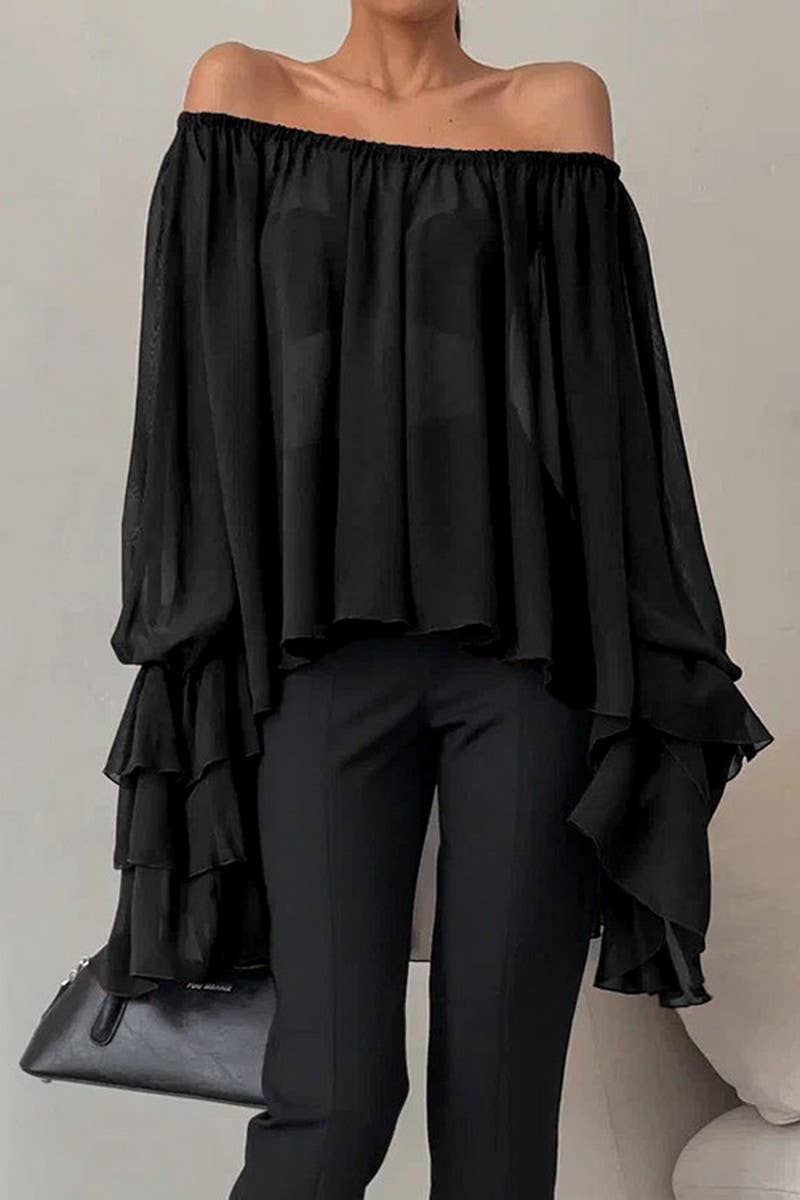 CWTBLL562_LOOSE-FITTING RUFFLED LONG-SLEEVED SHIRT