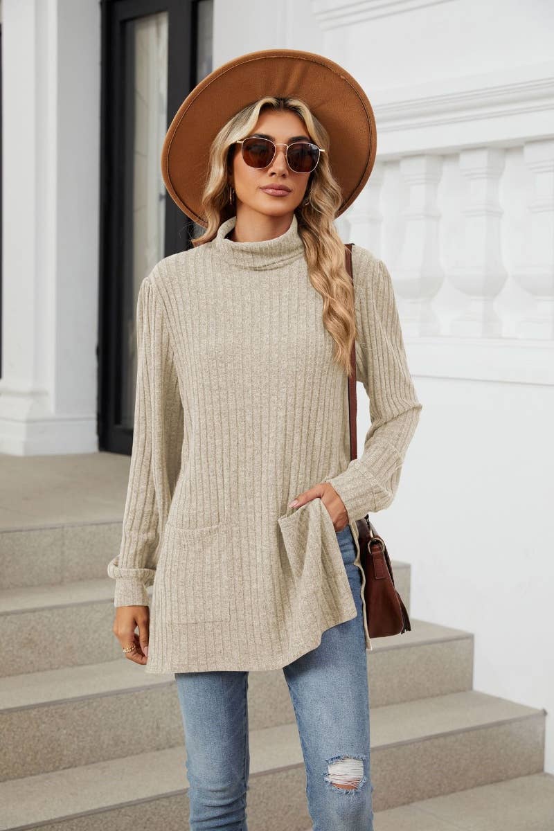CWOSWL6563_TURTLENECK LONG SLEEVE POCKET SLIT SWEATER LONG