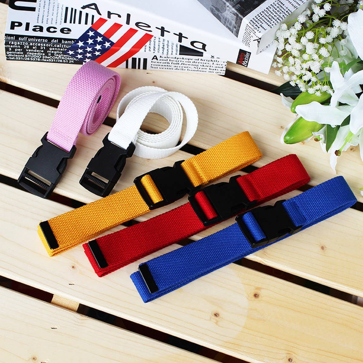 CWABE0566_SOLID COLOR PLASTIC BUCKLE CANVAS BELT