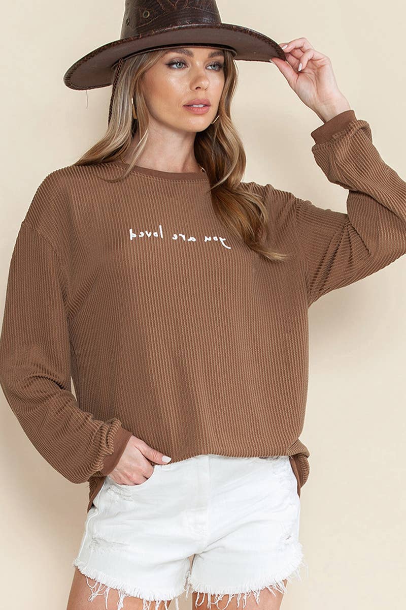 CORDUROY CREW NECK LONG SLEEVE HOODIE FOR WOMEN