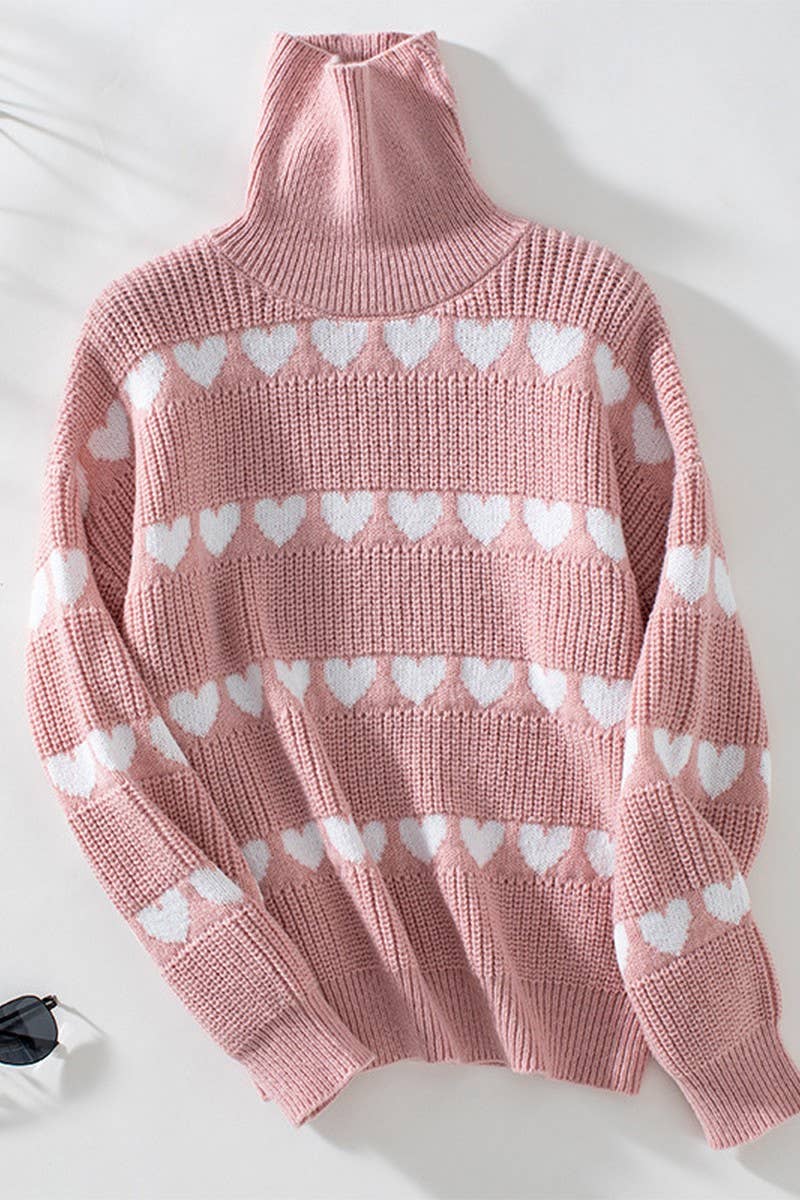 CWOSWL2872_LAPEL HEART PULLOVER LONG SLEEVE KNITTED SWEATER