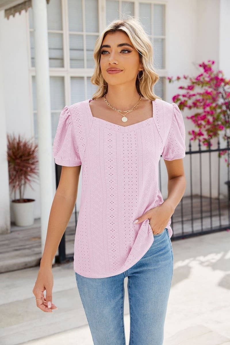 CWTTS0826_Sweetheart Neck Short Sleeve Knit Top