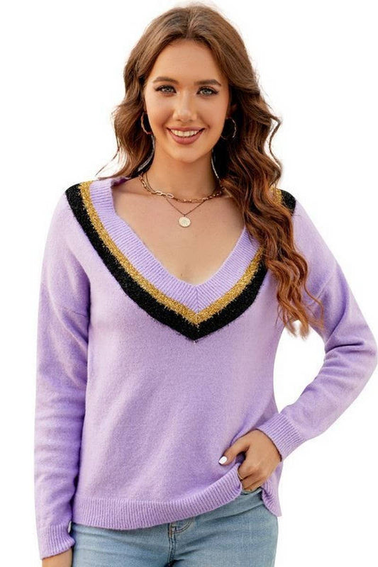 CWOSWL2698_LOOSE LONG SLEEVE V-NECK KNITTED TOP