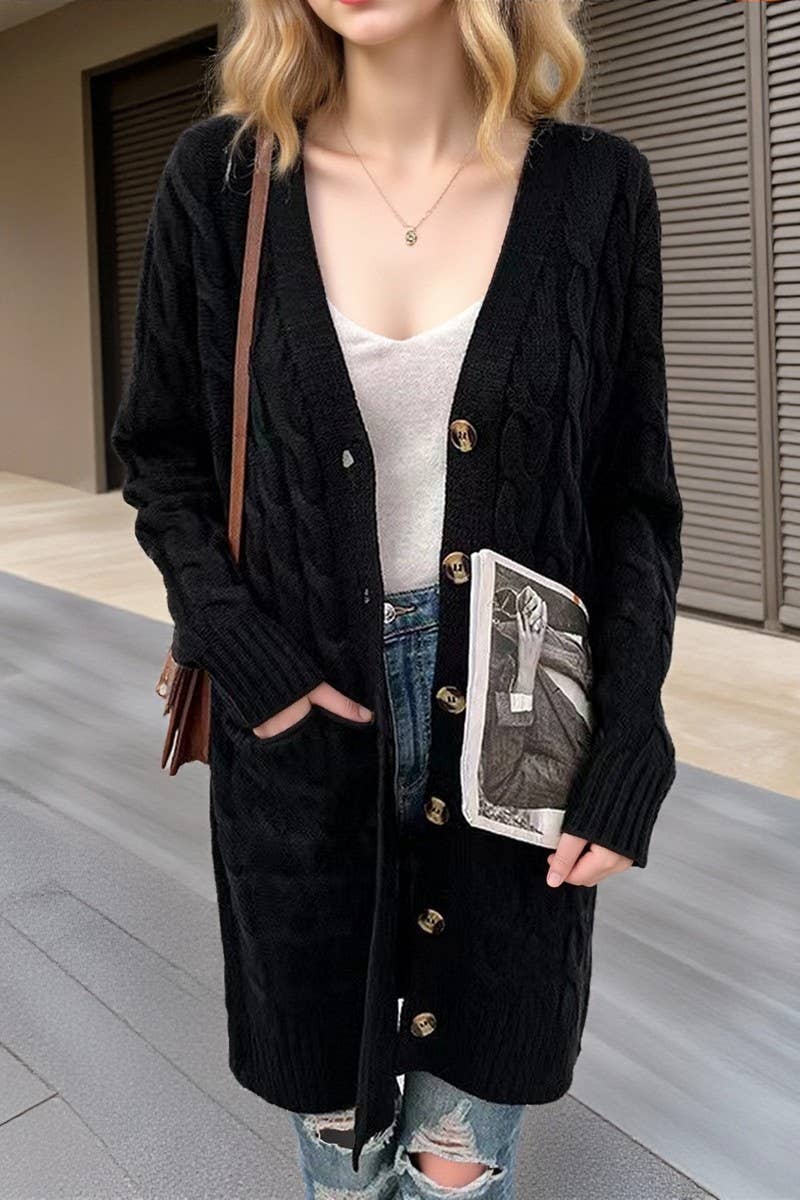 CWOCAL00832_SINGLE-BREASTED CASUAL KNITTED CARDIGAN JACKET