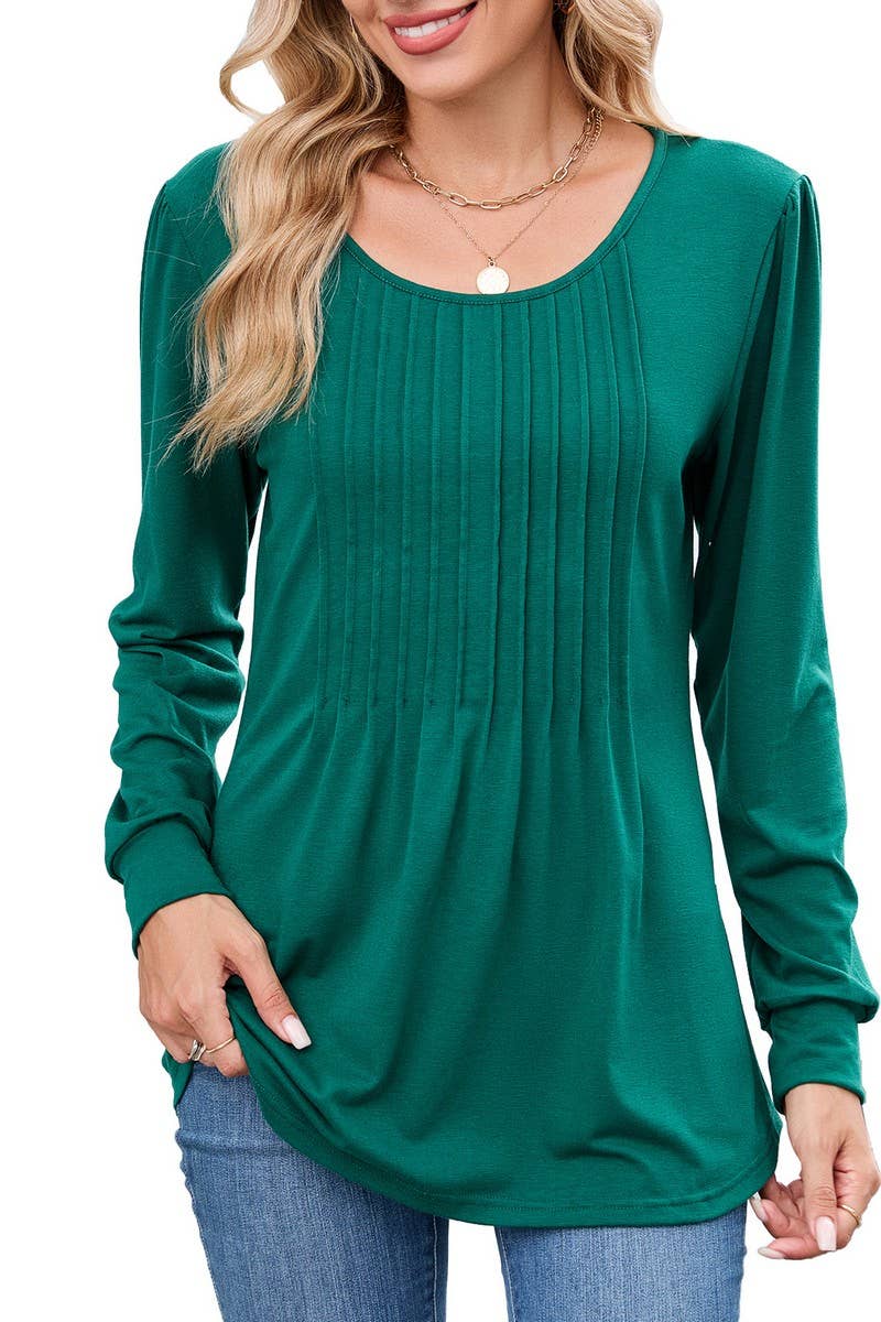 CWTBLL01305_CREW NECK SOLID RIBBED LONG SLEEVE CASUAL TEE