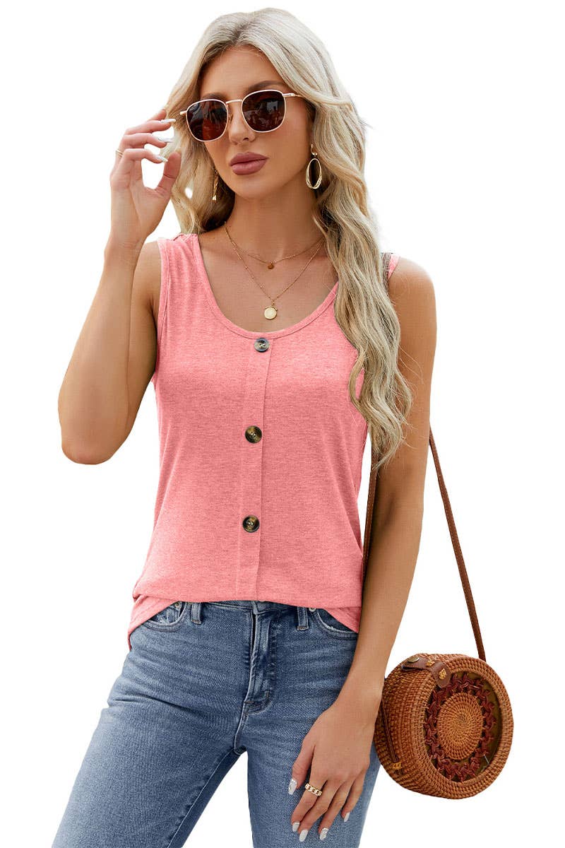 CWTBLSL0097_Round Neck Button Detailed Sleeveless Top