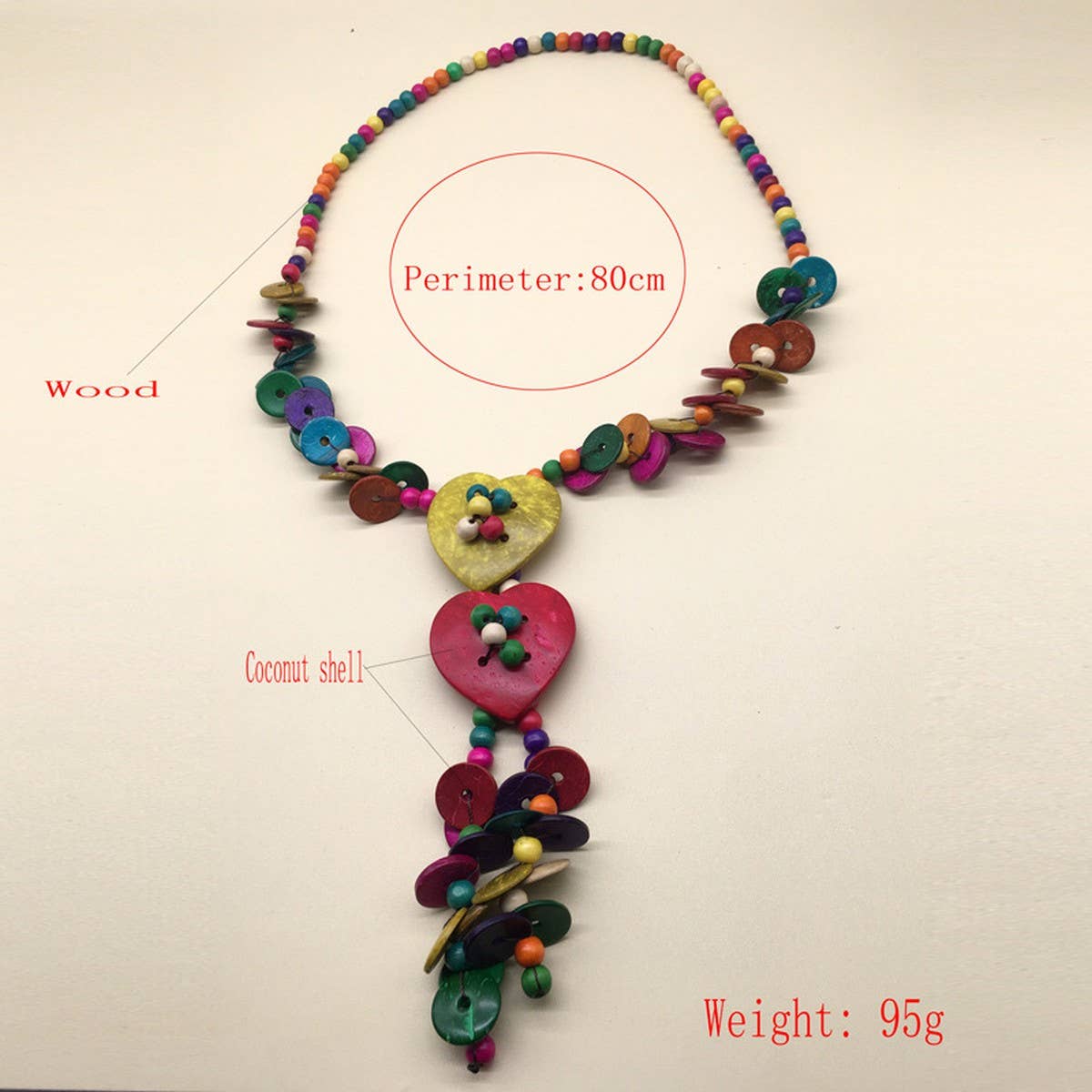 COLORFUL COCONUT WOOD BEADS LONG NECKLACE