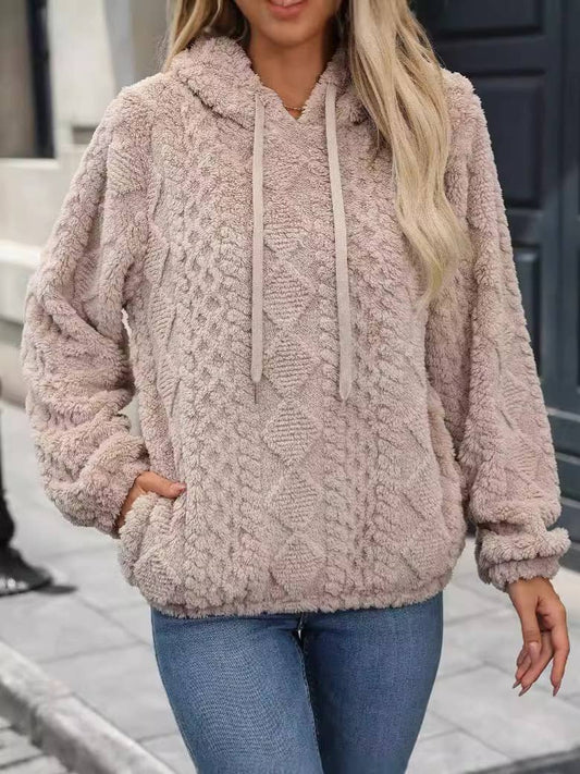 FLEECE JACQUARD FABRIC LONG-SLEEVED HOODED JUMPER
