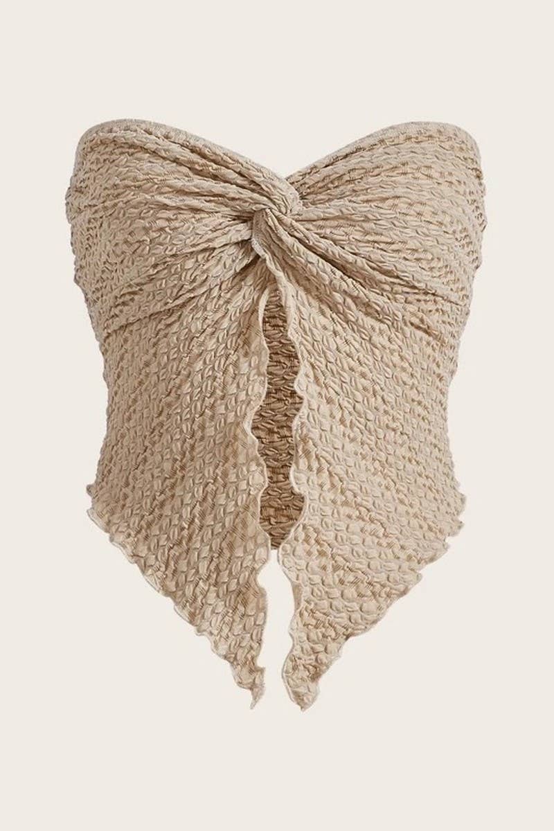 CWTTT0079_RUCHED TWIST FRONT STRAPLESS BACKLESS TOP