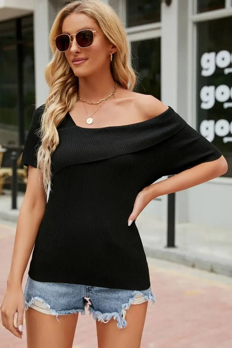 CWTBLS1761_SUMMER OFF-SHOULDER SOLID COLOR SLIM FIT TOP
