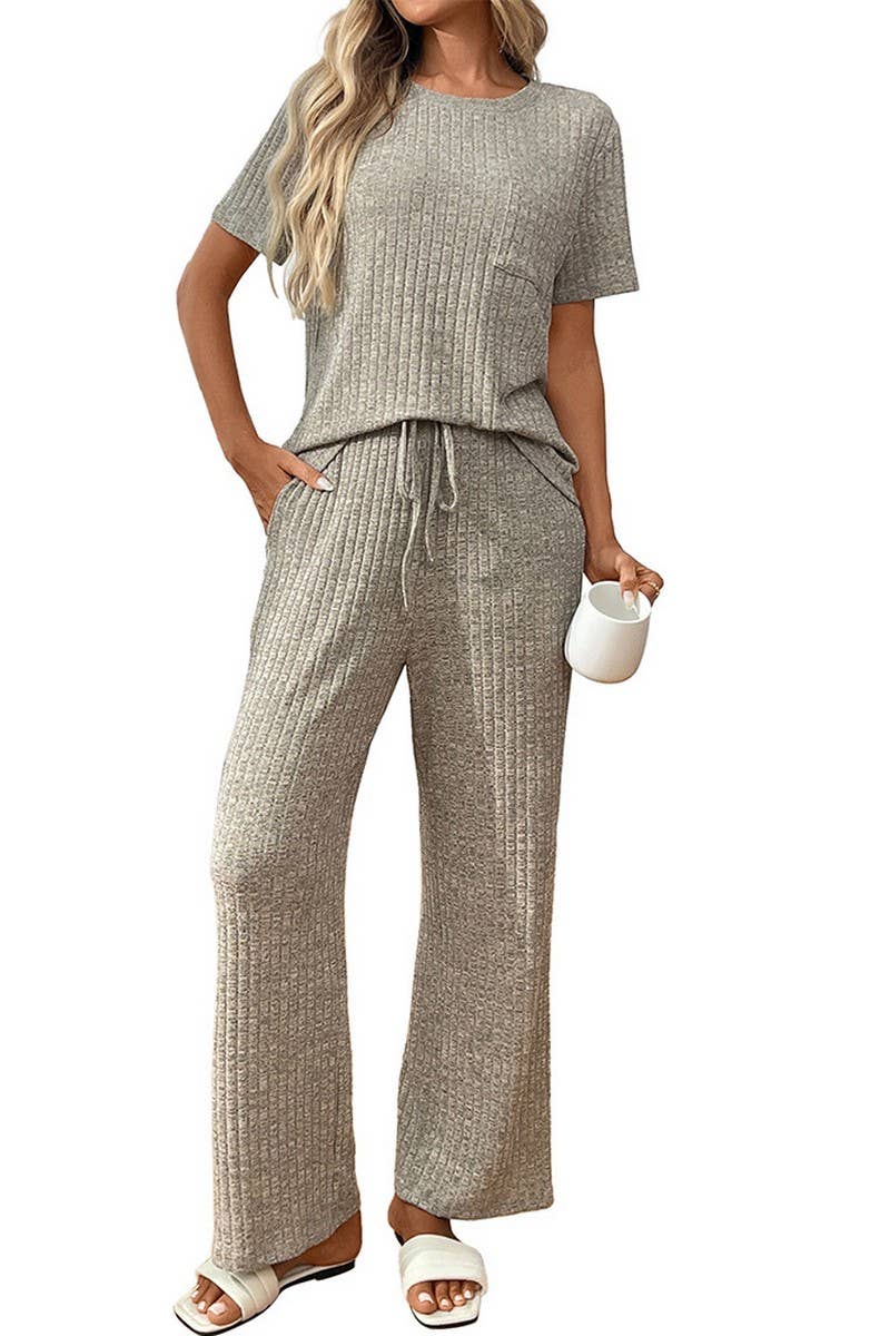 CWSPJ00462_SOLID RIBBED SHORT SLEEVE PAJAMA SET