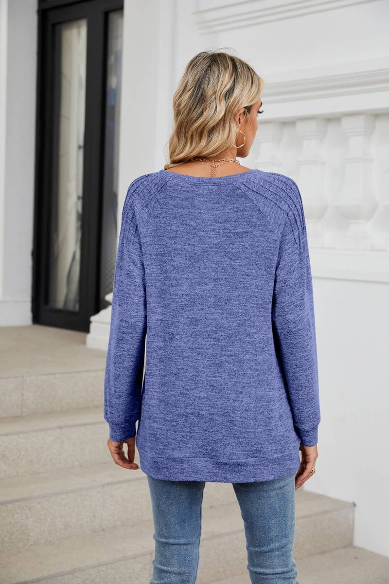 CWTBLL1863_SOLID COLOR ROUND NECK LOOSE LONG SLEEVE TOP