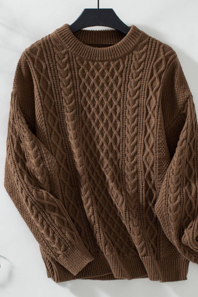 CWOSWL2843_TWISTED CREW NECK SOLID COLOR KNITTED SWEATER