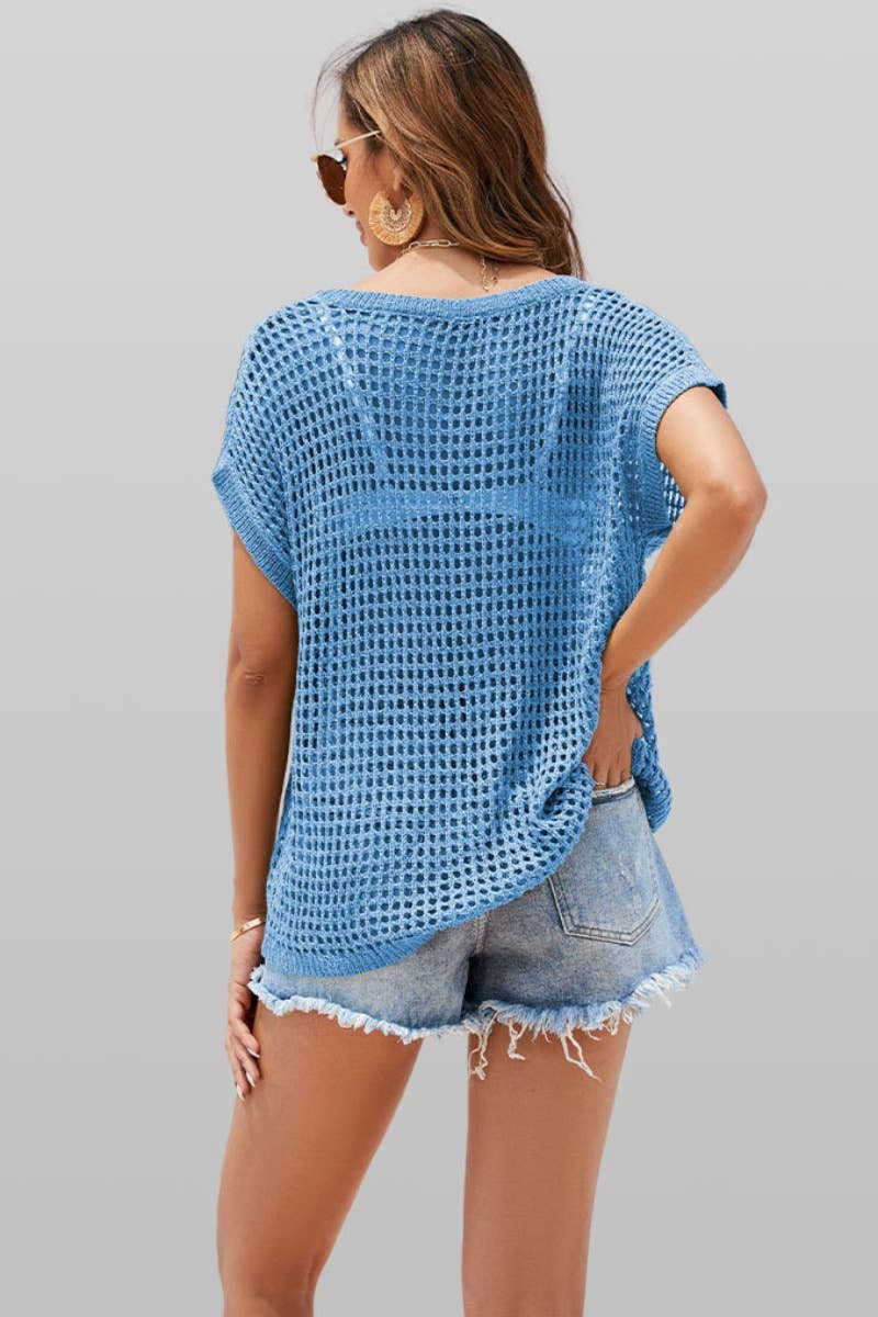 CWTBLS0762_BEACH SEXY KNIT CUT-OUT BATSLEEVE TOP