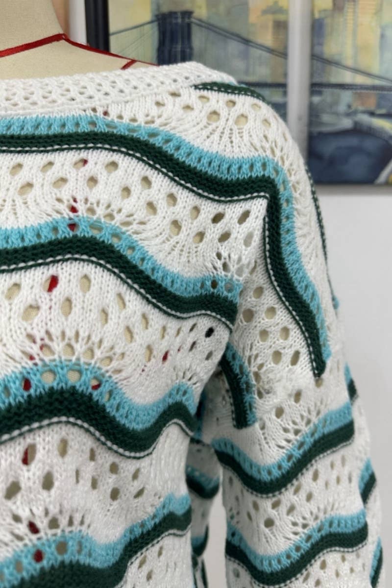 CWOSWL603 Flare Sleeved Round neck Hollowed Out Sweater