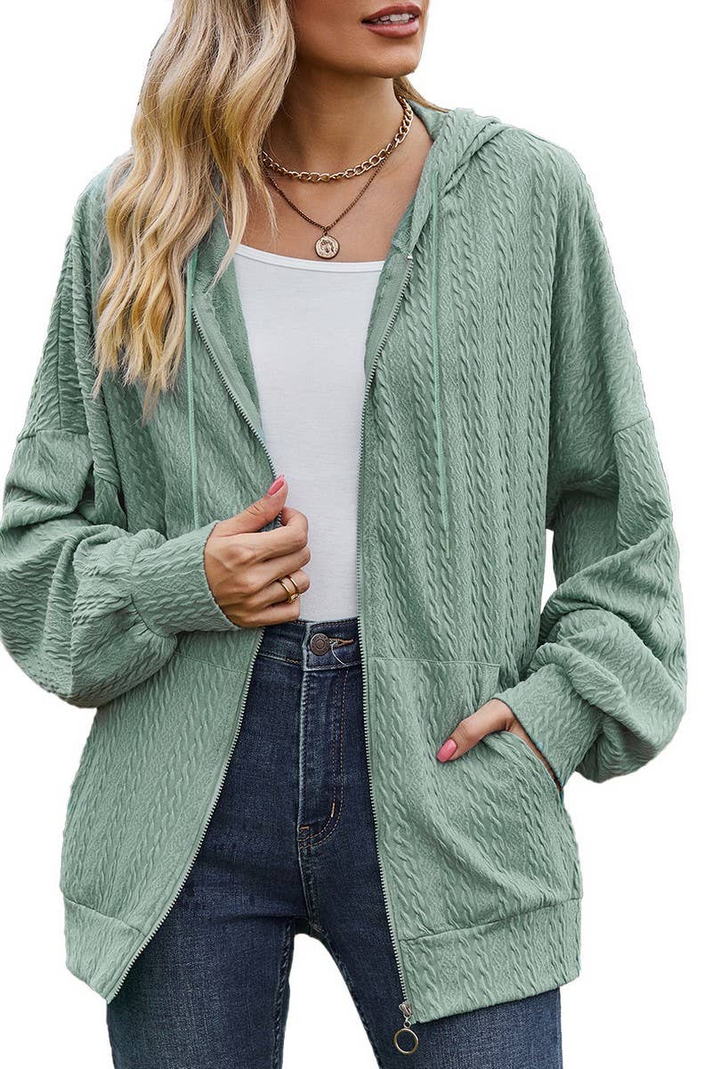 CWOHOL0476_ Casual Zip-Up Open Front Hoodie Cardigan Top