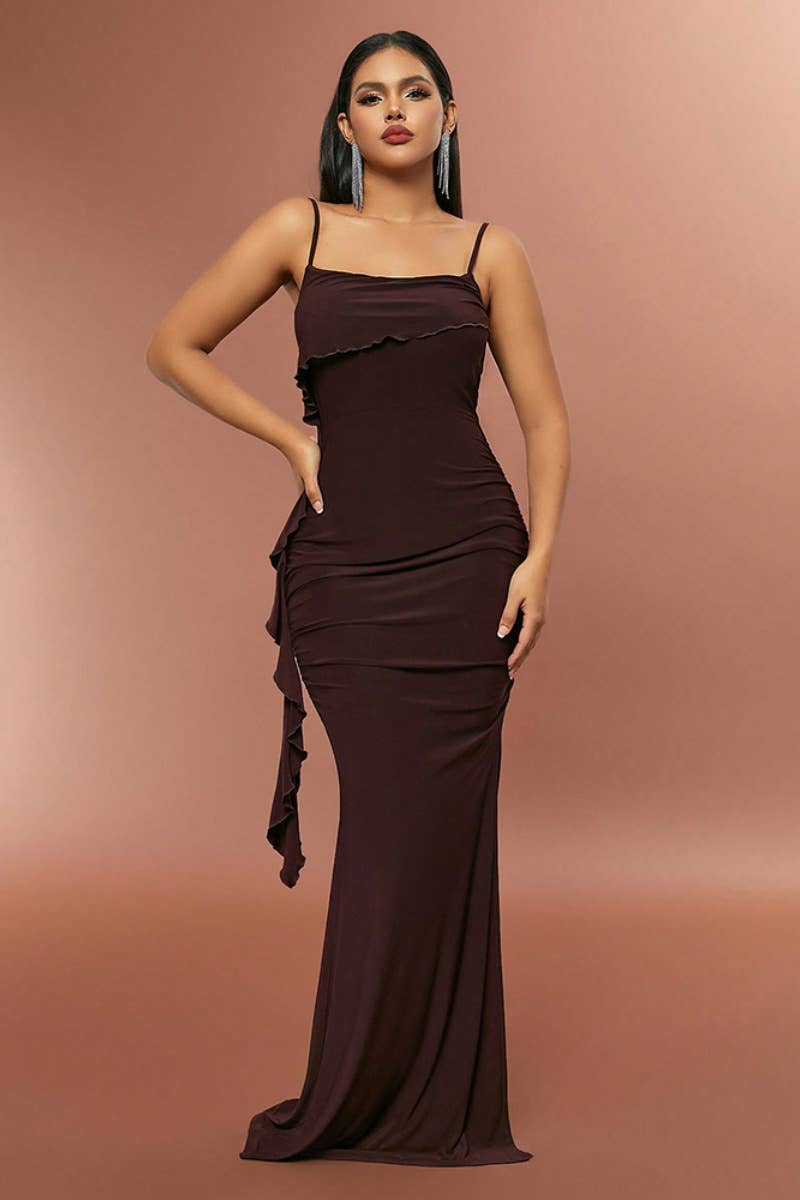 CWDMD2455_SUMMER PLEATED BODYCON HALTER DRESS LONG