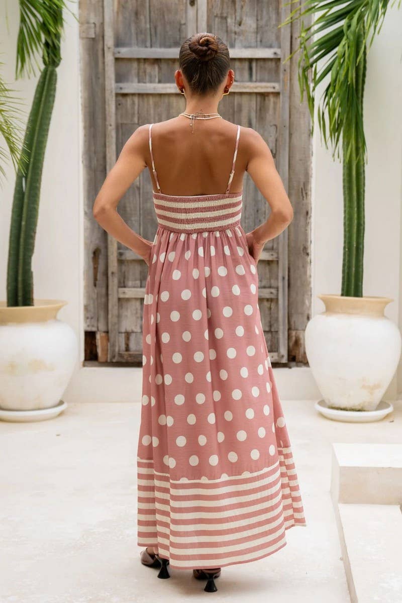 CWDMD5218_PRINTED BACKLESS CAMI HIGH-WAIST DRESS