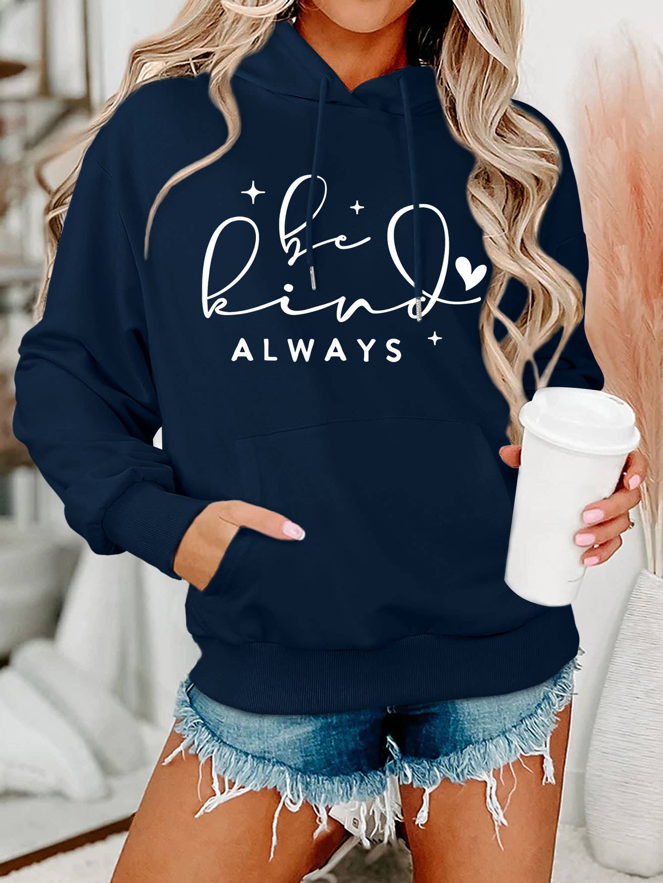 be kind always style Loose hooded sweatshirt