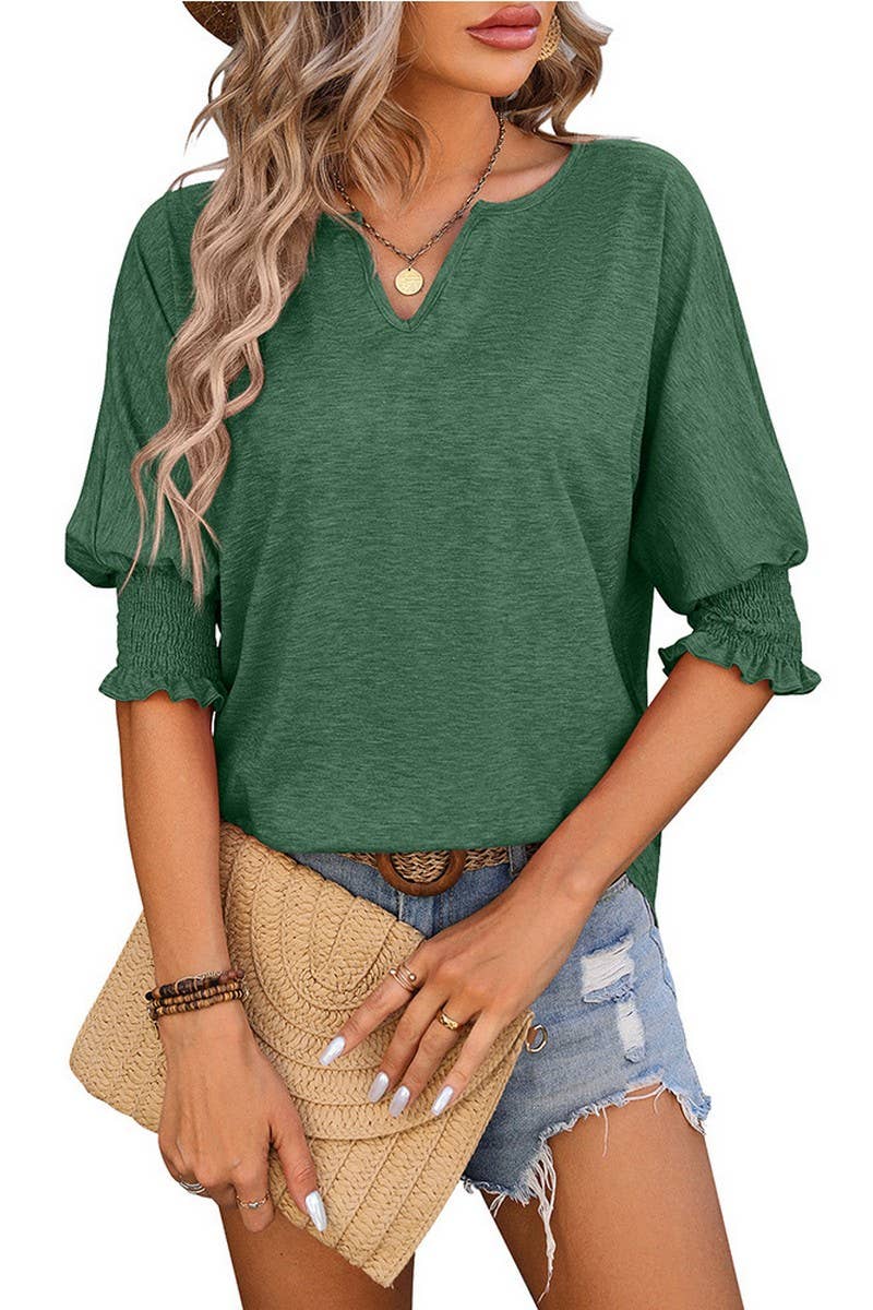 CWTBLS1434_LOOSE V-NECK BAT SLEEVES COLORFUL COTTON T-SHIRT