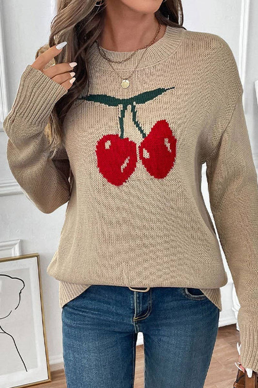 CWOSWL5913_CREW NECK CHERRY VALENTINE'S CHRISTMAS SWEATER