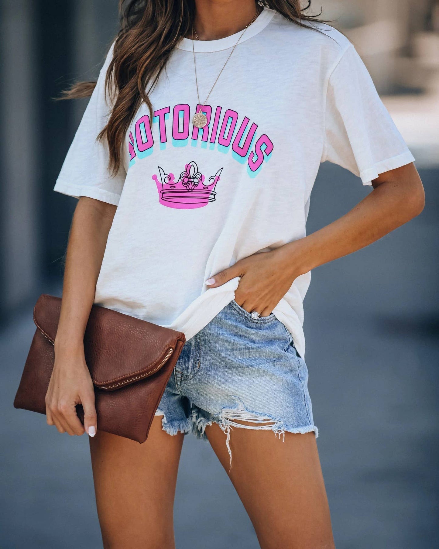 Crown print sweet casual short-sleeved blouse