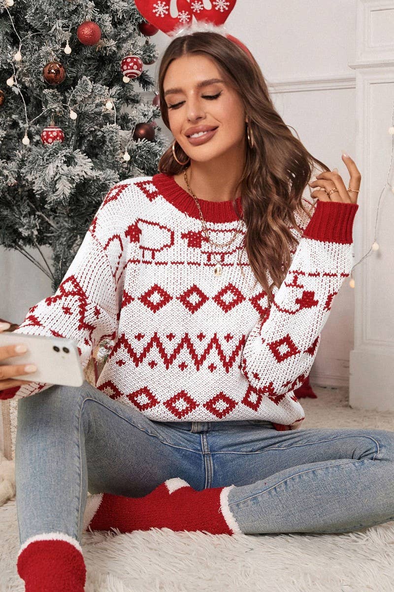 CWOSWL5059_LONG SLEEVE CREWNECK KNITTED CHRISTMAS SWEATER