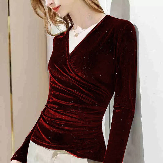 CANARY IRREGULAR VINTAGE WAIST CROSS V-NECK TOP