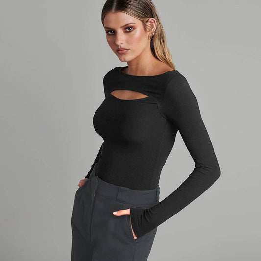 DESIGN SENSE HOLLOW SLIMMING LONG SLEEVE ONESIE