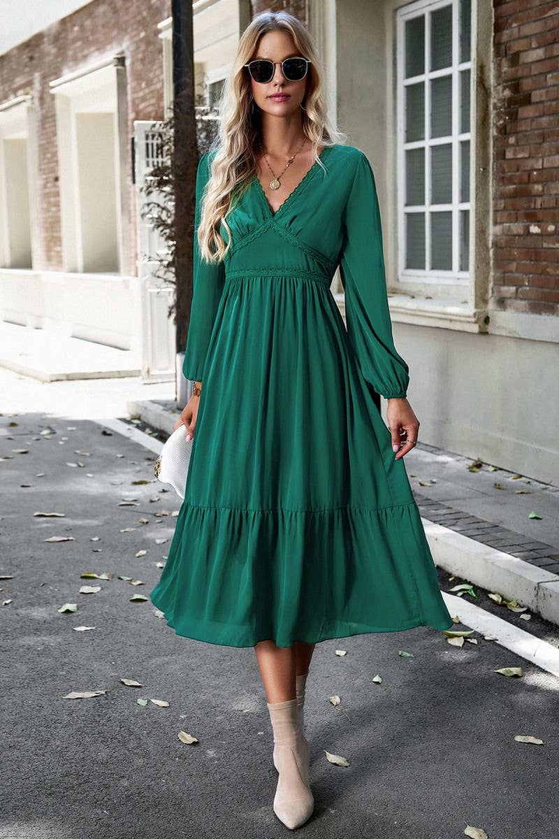 CWDMD0745_Deep V-neck Long Sleeve Maxi Dress