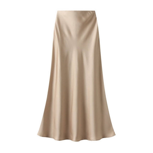 Silky High-Waist Fishtail Bodycon Midi Skirt