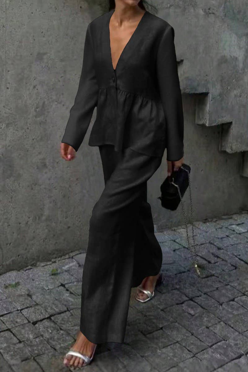 CWSTB00448_CASUAL LONG SLEEVE TEE AND STRAIGHT PANTS SET