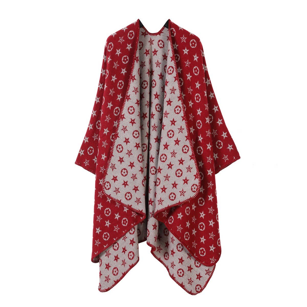 FAUX CASHMERE SHAWL CAPE WITH OUTER CAPE SCARF