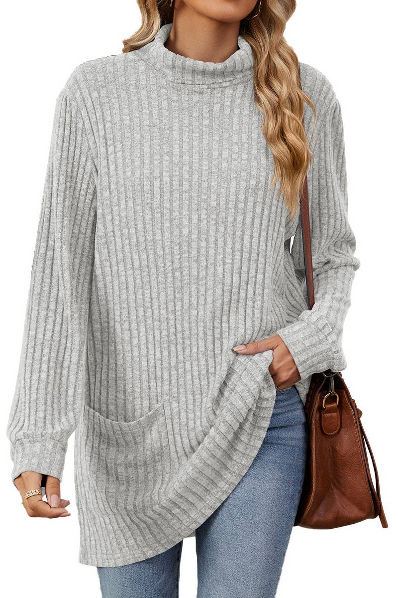 CWTBLL1200_SOLID COLOR RIBBED HALF TURTLENECK POCKET TOP