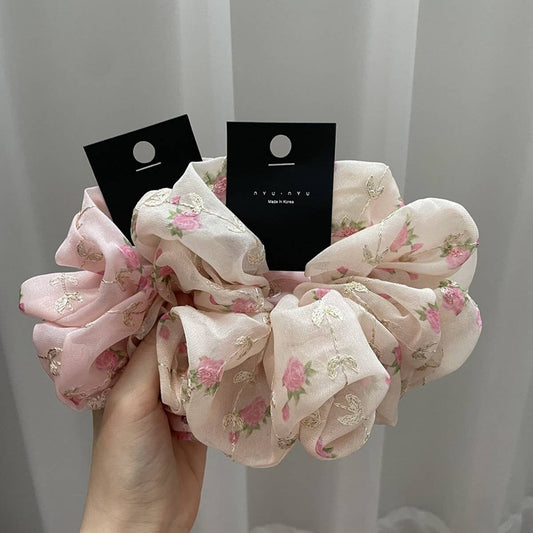 NEW EMBROIDERED FLOWERS HAIR SCRUNCHIES_CWAHA1736